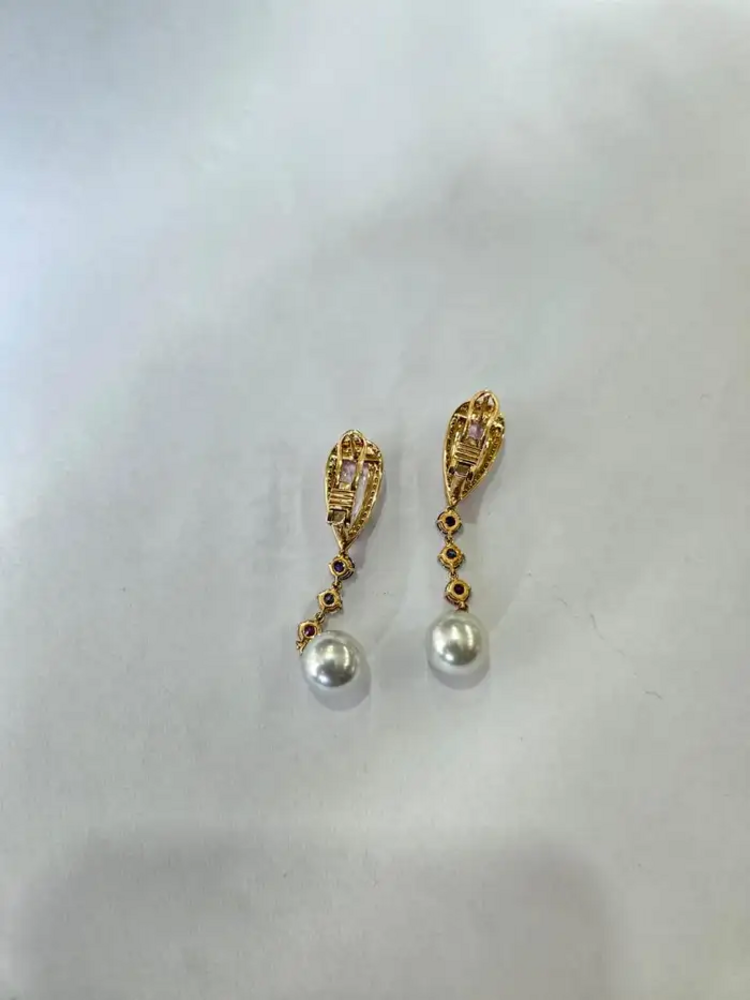 14.32 carat, Kunzite, Multi Sapphire, South Sea Pearl & Diamonds Dangle Earrings
