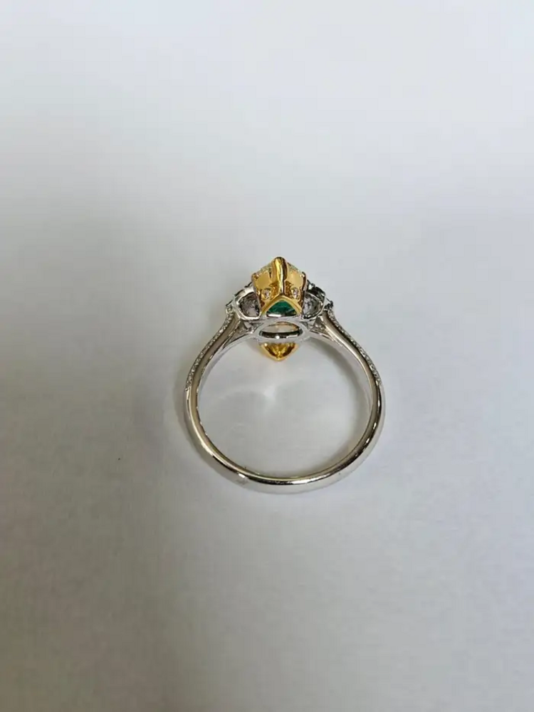 Natural Zambian Emerald Engagement Ring - 18k White Gold & Yellow Diamond Ring