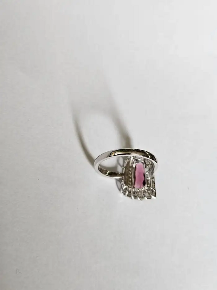 Natural Tourmaline & Black Enamel Ring - 18k White Gold Diamond Cocktail Ring