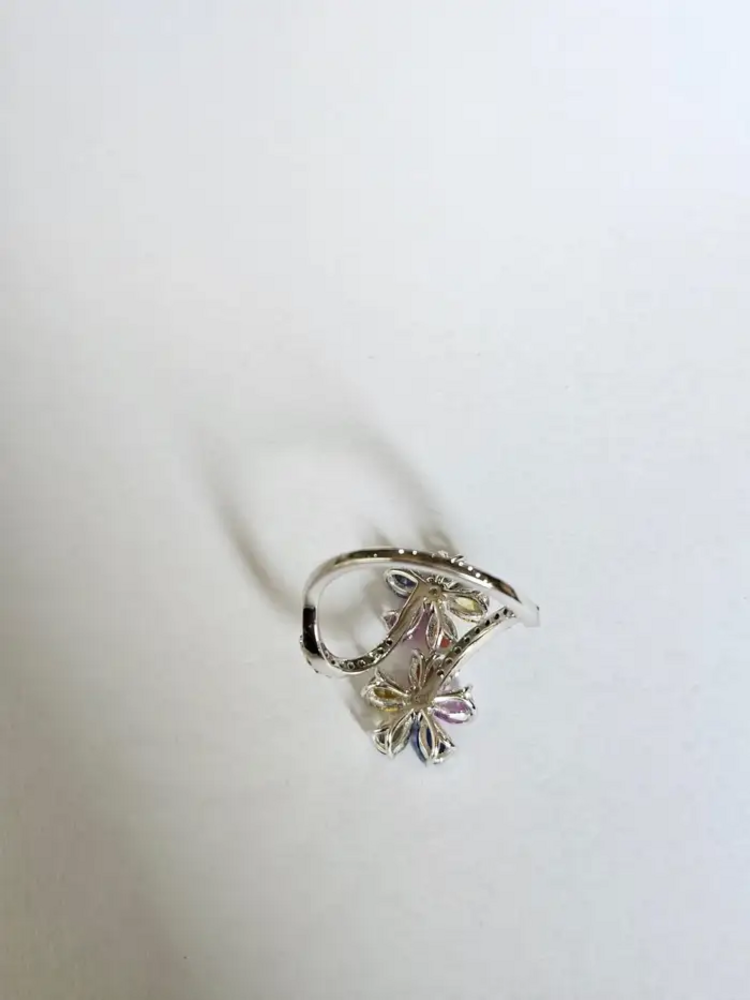 Natural Multi Sapphire Engagement Ring - 18k White Gold Diamond Ring