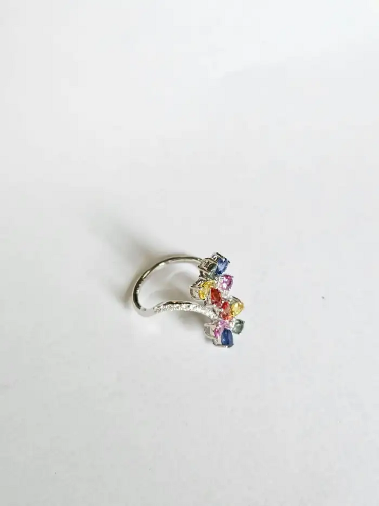 Natural Multi Sapphire Engagement Ring - 18k White Gold Diamond Ring