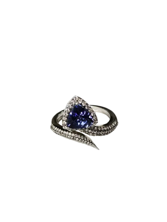 1.58 Ct. Trillion Shape Tanzanite Wrap Ring - 18k White Gold Diamond Handmade Ring
