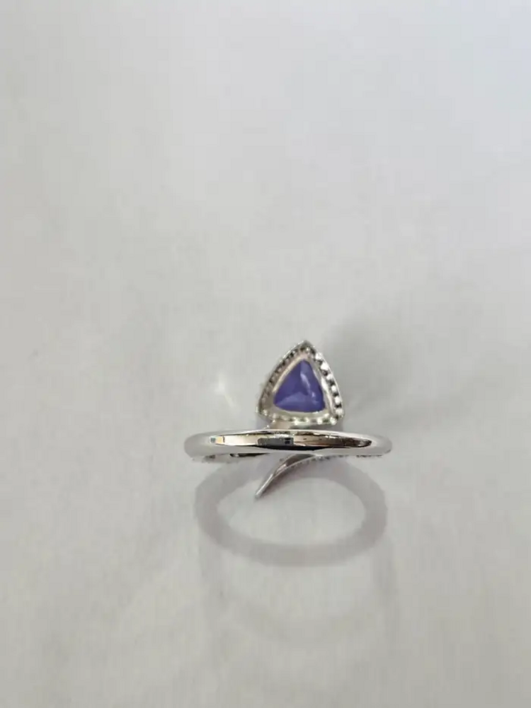 1.58 Ct. Trillion Shape Tanzanite Wrap Ring - 18k White Gold Diamond Handmade Ring