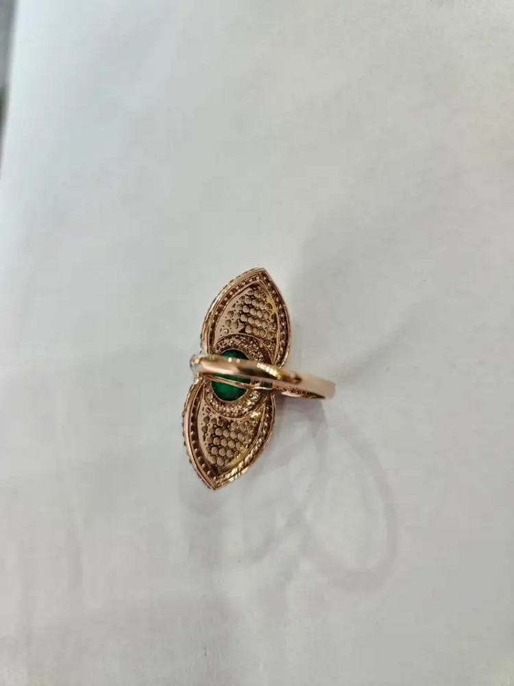 Natural Zambian Emerald & Mother Of Pearl Ring - 18k Yellow Gold Diamond Statement Ring