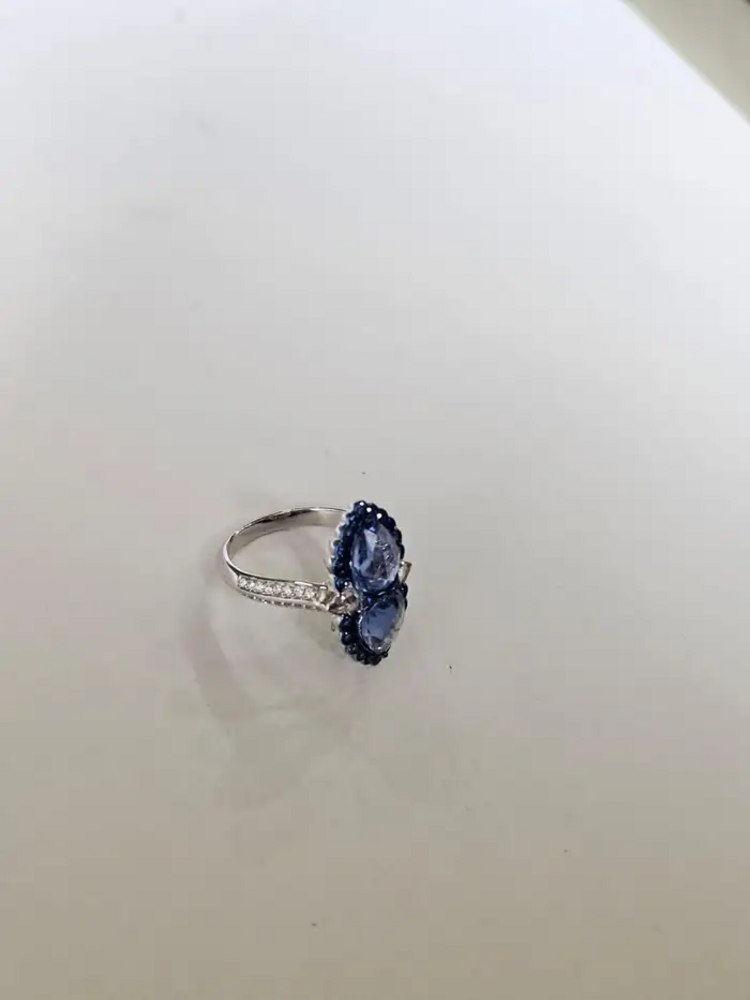 3.19 Ct. Ceylon Blue Sapphire Engagement Ring - 18k White Gold Diamond Ring