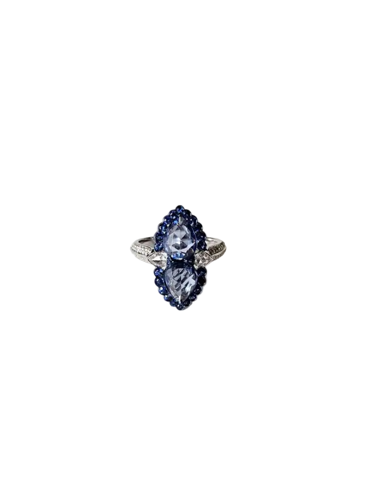3.19 Ct. Ceylon Blue Sapphire Engagement Ring - 18k White Gold Diamond Ring