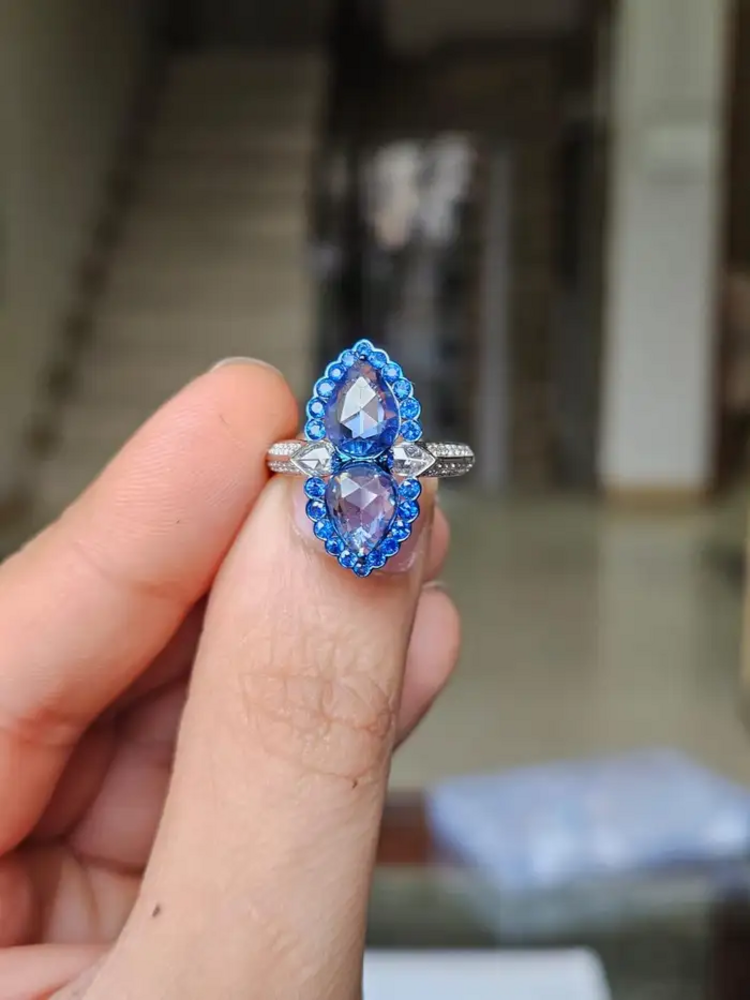 3.19 Ct. Ceylon Blue Sapphire Engagement Ring - 18k White Gold Diamond Ring