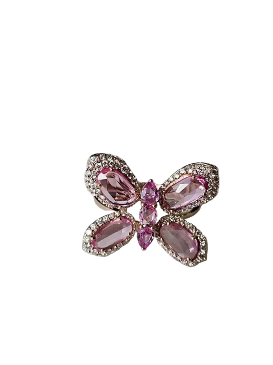 18k Rose Gold Butterfly Ring - Ceylon Pink Sapphire & Diamond Engagement Ring
