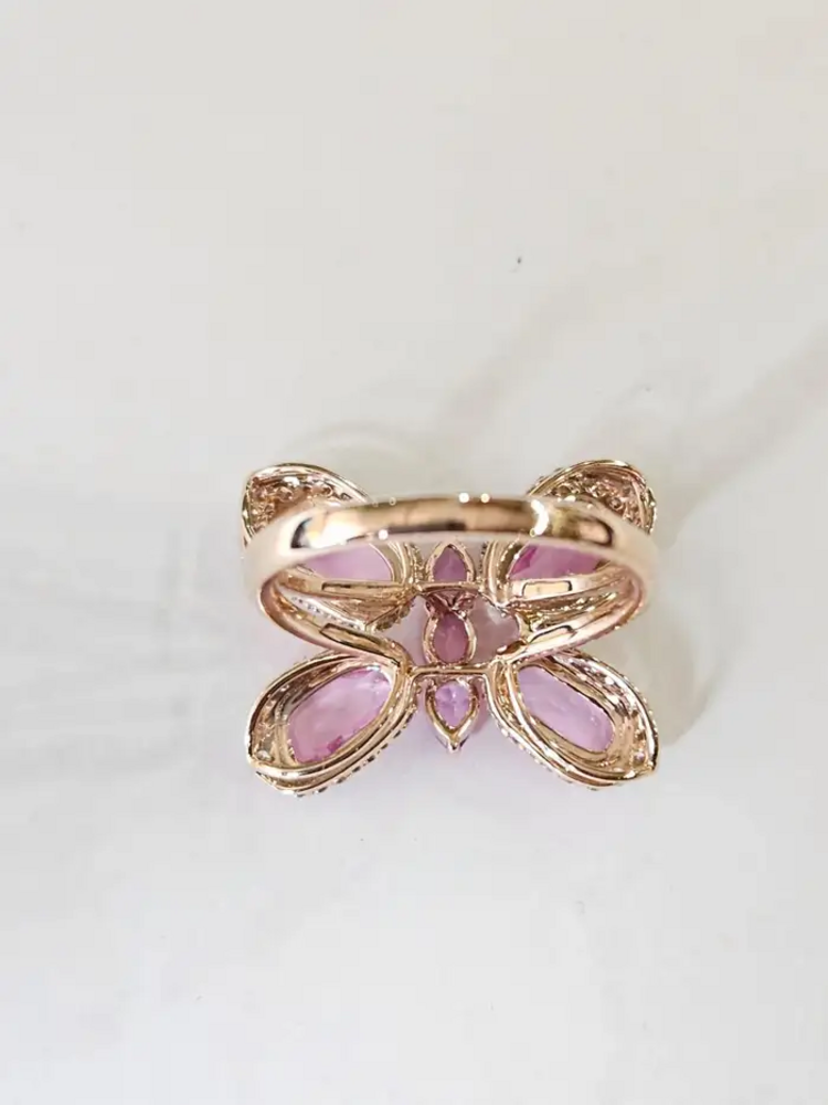 18k Rose Gold Butterfly Ring - Ceylon Pink Sapphire & Diamond Engagement Ring