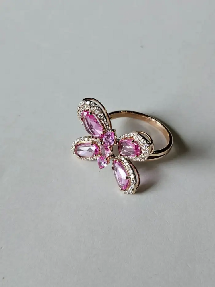 18k Rose Gold Butterfly Ring - Ceylon Pink Sapphire & Diamond Engagement Ring