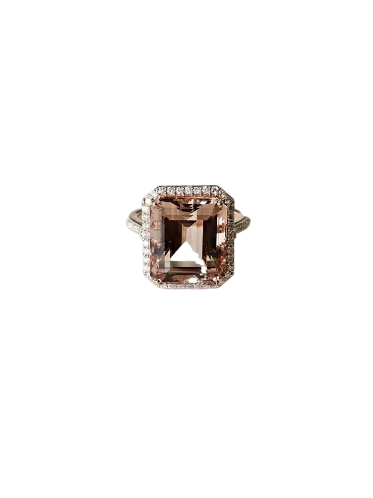 Natural Morganite Wedding Ring - 18k Rose Gold Diamond Cocktail Ring