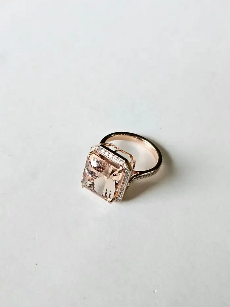 Natural Morganite Wedding Ring - 18k Rose Gold Diamond Cocktail Ring