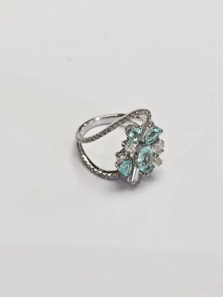 18k White Gold Diamond Engagement Ring - Natural Paraiba Tourmaline Ring