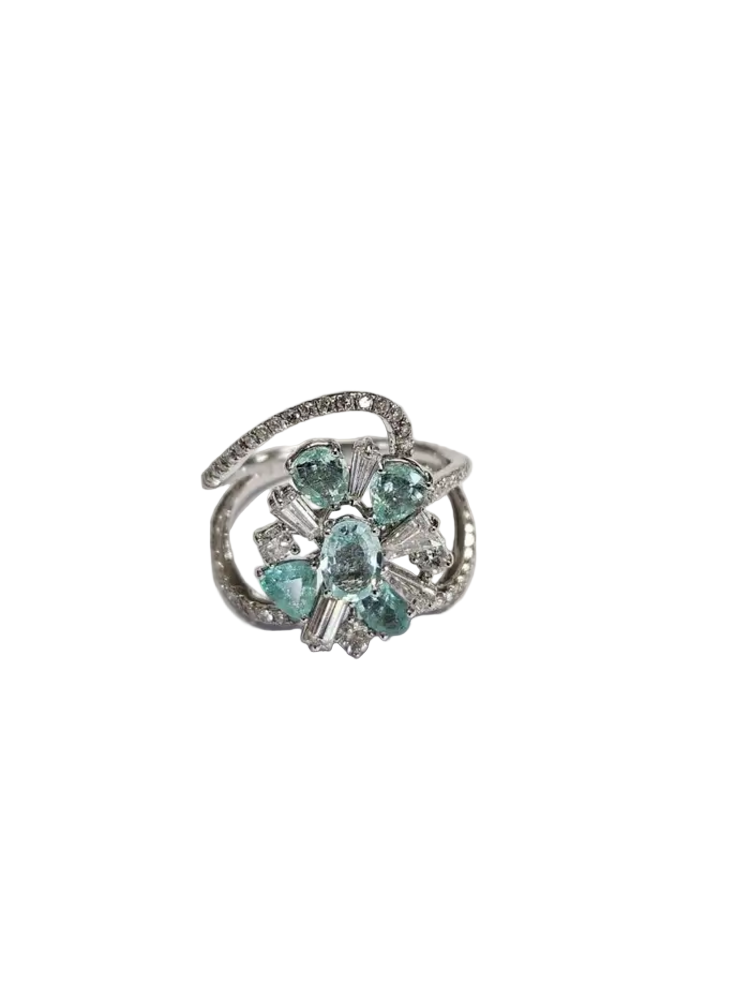 18k White Gold Diamond Engagement Ring - Natural Paraiba Tourmaline Ring