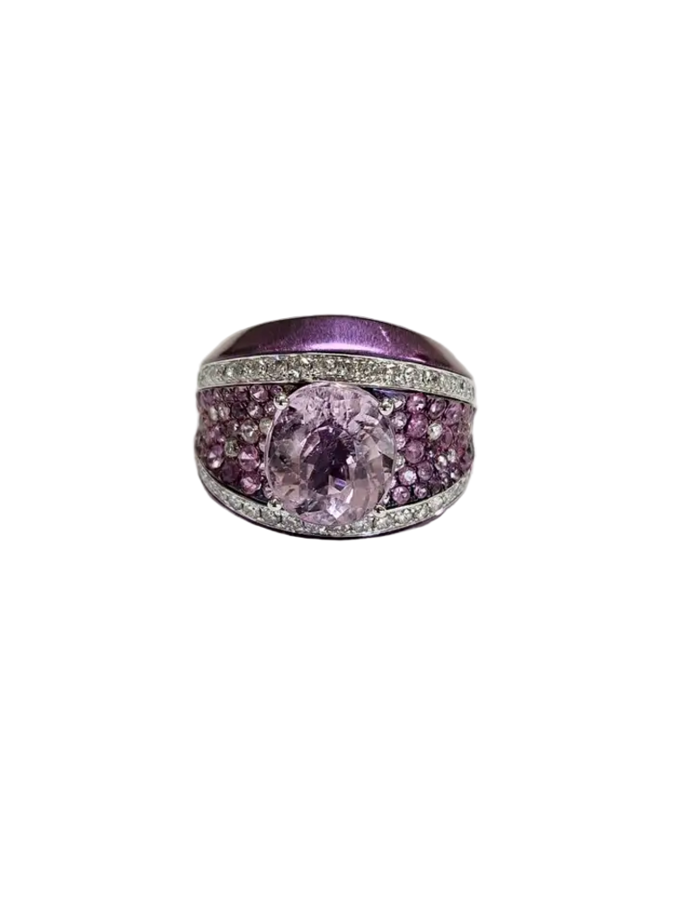 5.23 carats, Kunzite, Pink Sapphires & Diamonds Titanium Ring with Platinum 900
