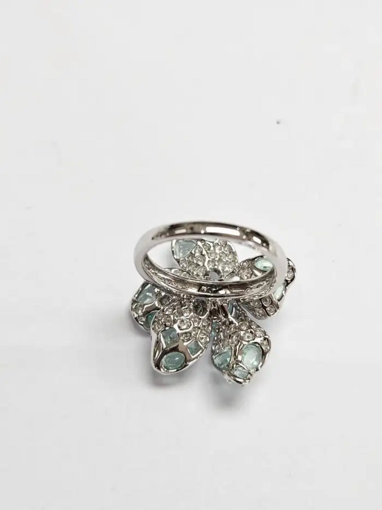 18k White Gold Diamond Cocktail Ring - Natural Paraiba Gemstone Wedding Ring