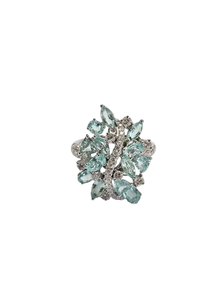 Natural Paraiba Tourmaline & Diamond Wedding Ring - 18k White Gold Engagement Ring