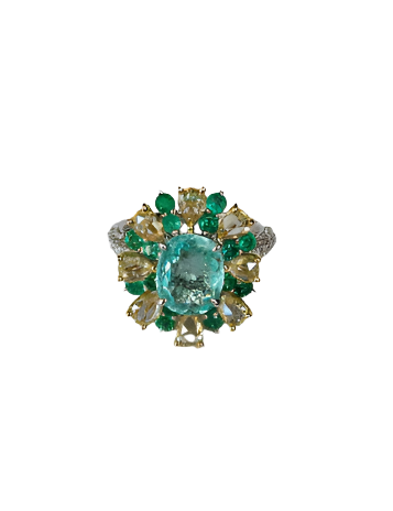 Paraiba Tourmaline Gold Ring / 18k White Gold Diamond Cocktail Ring / Natural Emerald Statement Ring / Gold Diamond Wedding Ring