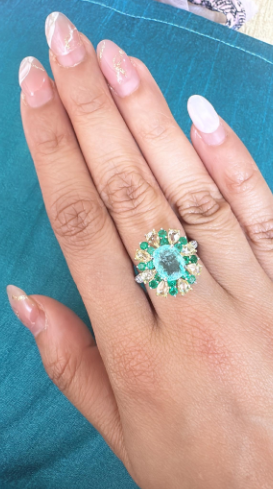 Paraiba Tourmaline Gold Ring / 18k White Gold Diamond Cocktail Ring / Natural Emerald Statement Ring / Gold Diamond Wedding Ring