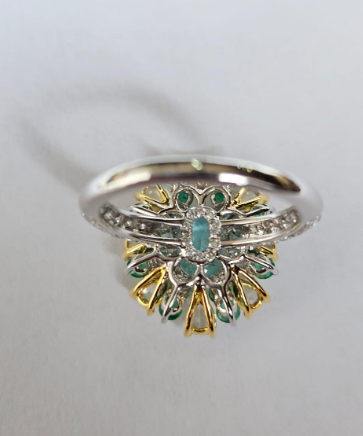 Paraiba Tourmaline Gold Ring / 18k White Gold Diamond Cocktail Ring / Natural Emerald Statement Ring / Gold Diamond Wedding Ring