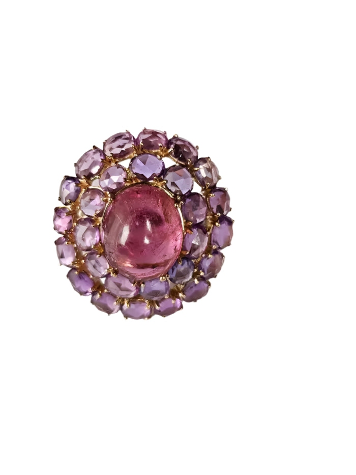18K Gold, 8.13 carats, Tourmaline, Multi Sapphire & Diamond Cocktail Ring