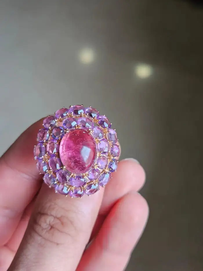 18K Gold, 8.13 carats, Tourmaline, Multi Sapphire & Diamond Cocktail Ring
