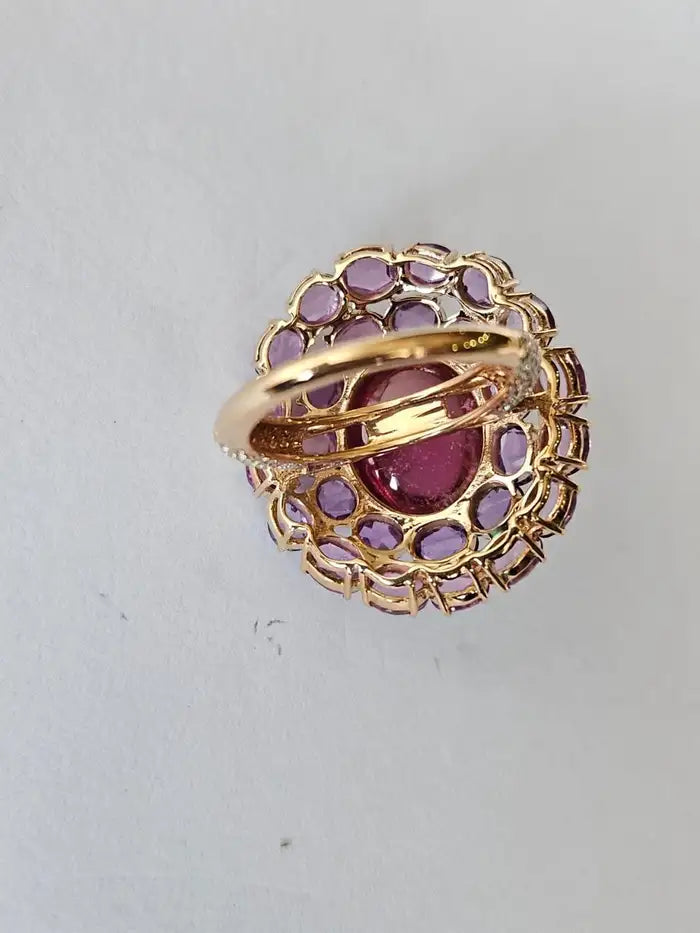 18K Gold, 8.13 carats, Tourmaline, Multi Sapphire & Diamond Cocktail Ring
