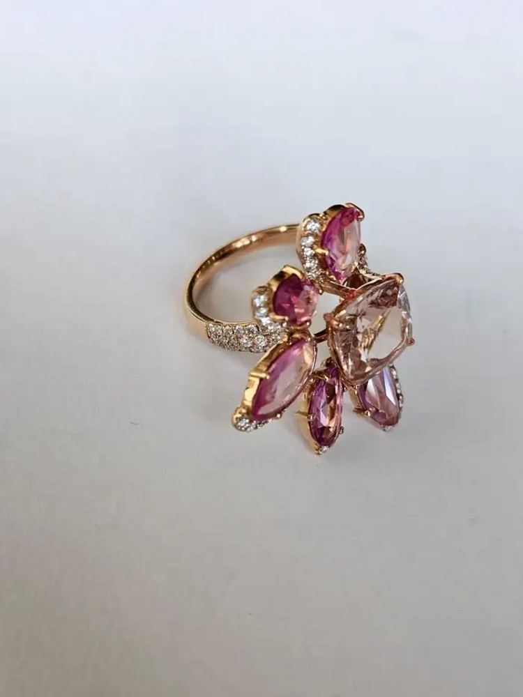 18k Rose Gold Diamond Wedding Ring With Morganite & Pink Sapphire Gemstone