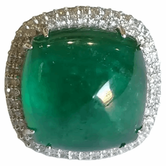 Natural Zambian Emerald 24.99 carats Sugarloaf & Diamonds Engagement Ring`