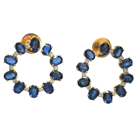 Blue Sapphires & Diamonds Hoop Earrings