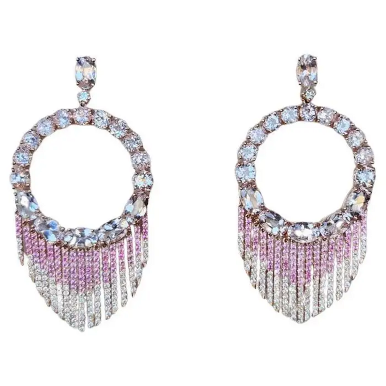 Natural Pink Sapphire & Morganite Gemstone Chandelier Earrings - 18k Rose Gold Diamond Earrings