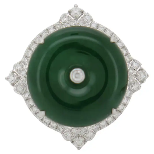 Jadeite Jade & Diamonds Engagement Ring - 18k White Gold Diamond Ring