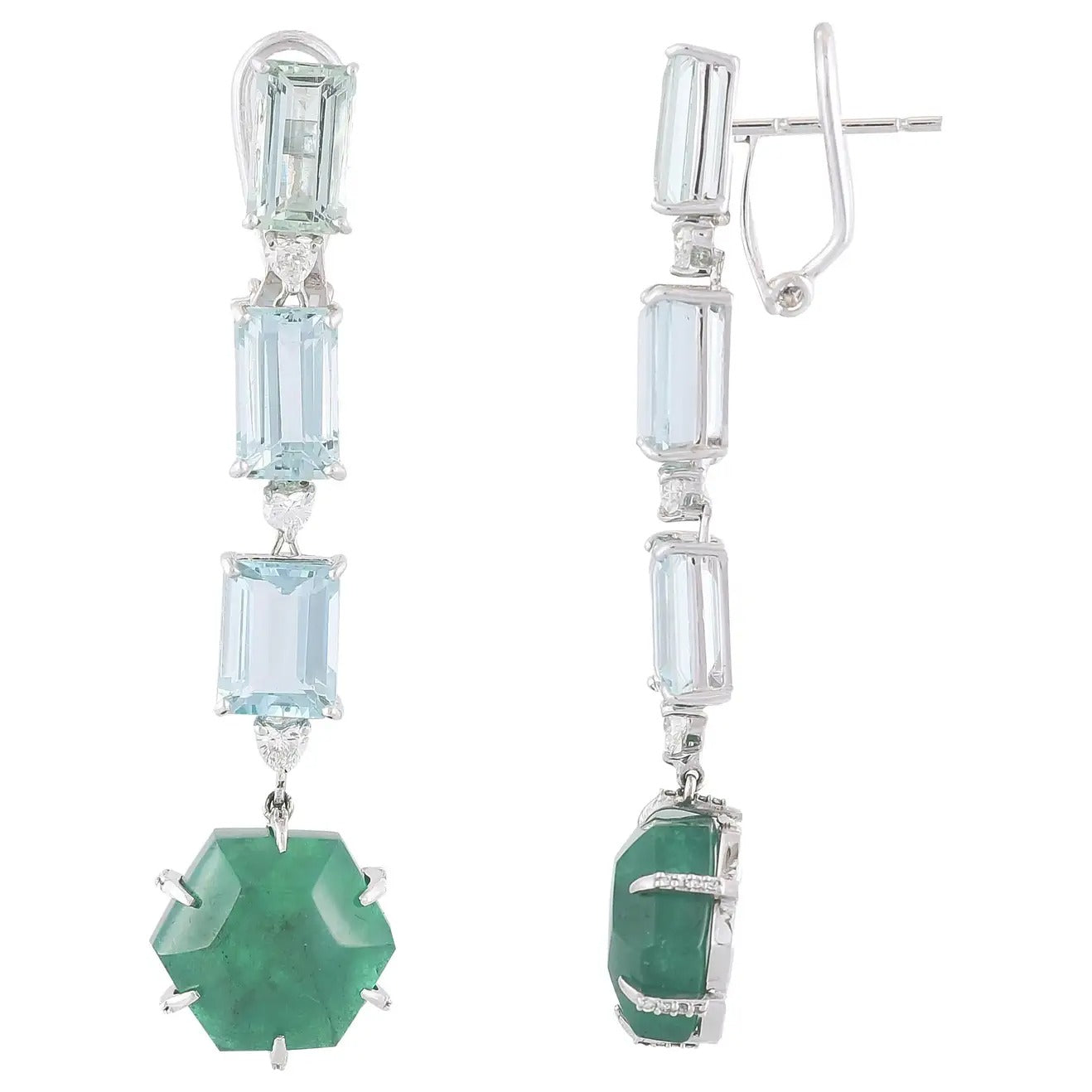 Aquamarine, Emeralds and Diamonds Chandelier Earrings