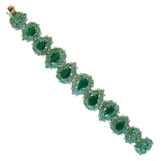 Natural Emerald and Diamond Set in 18 Karat Gold Bracelet