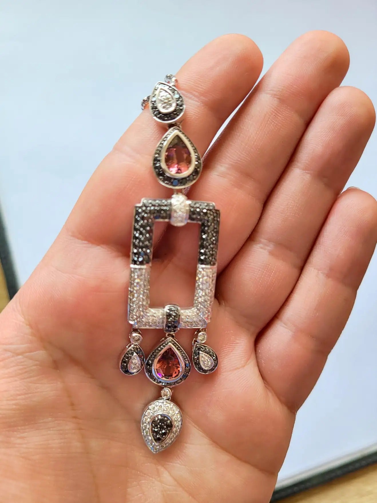 Natural Rubellite Pendant  in 18 Karat Gold with Diamonds