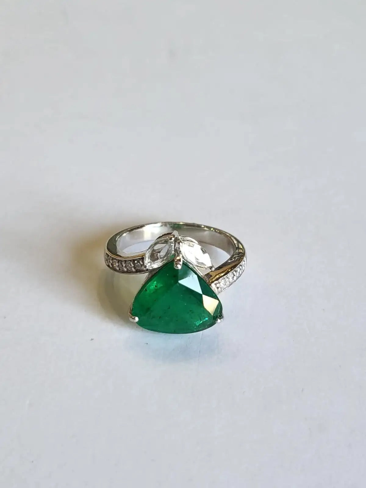 Natural Zambian Emerald & Rose Cut Diamonds Engagement Ring