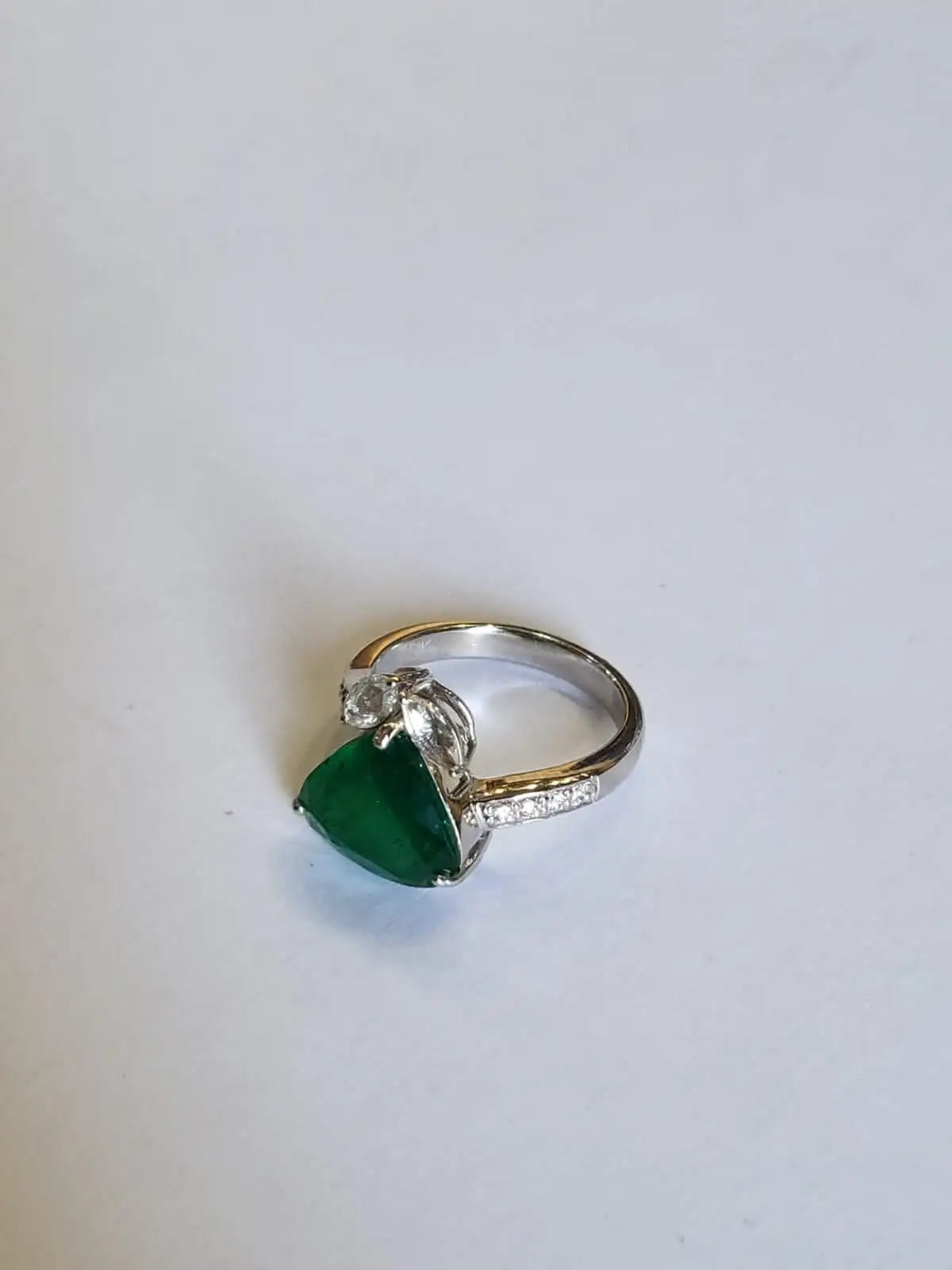 Natural Zambian Emerald & Rose Cut Diamonds Engagement Ring