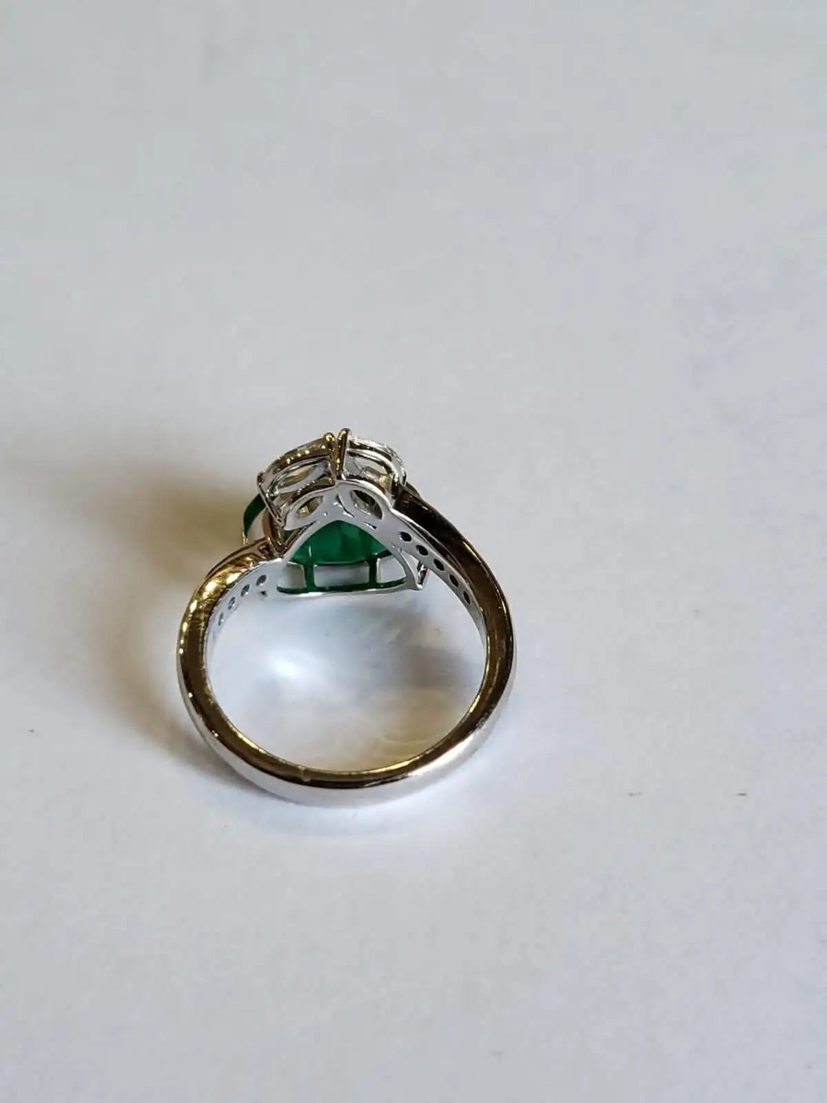 Natural Zambian Emerald & Rose Cut Diamonds Engagement Ring