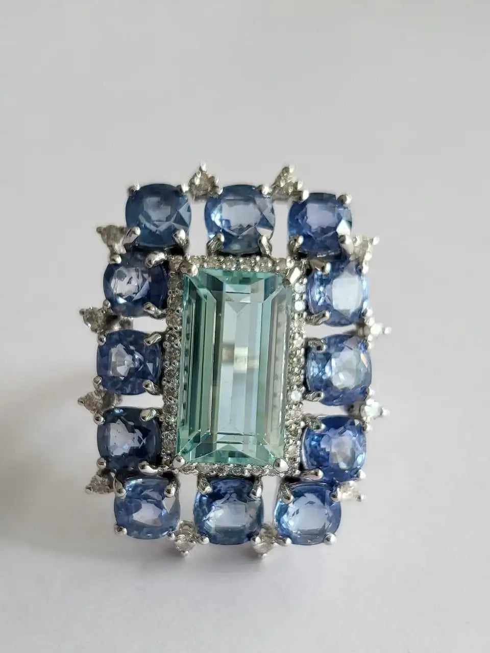 Blue Sapphires, Aquamarine & Diamonds Cocktail Ring