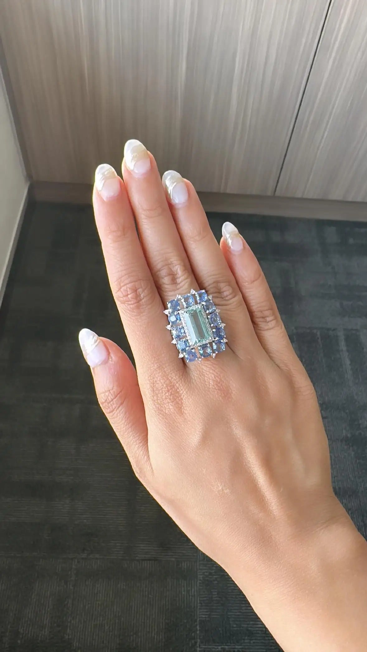 Blue Sapphires, Aquamarine & Diamonds Cocktail Ring