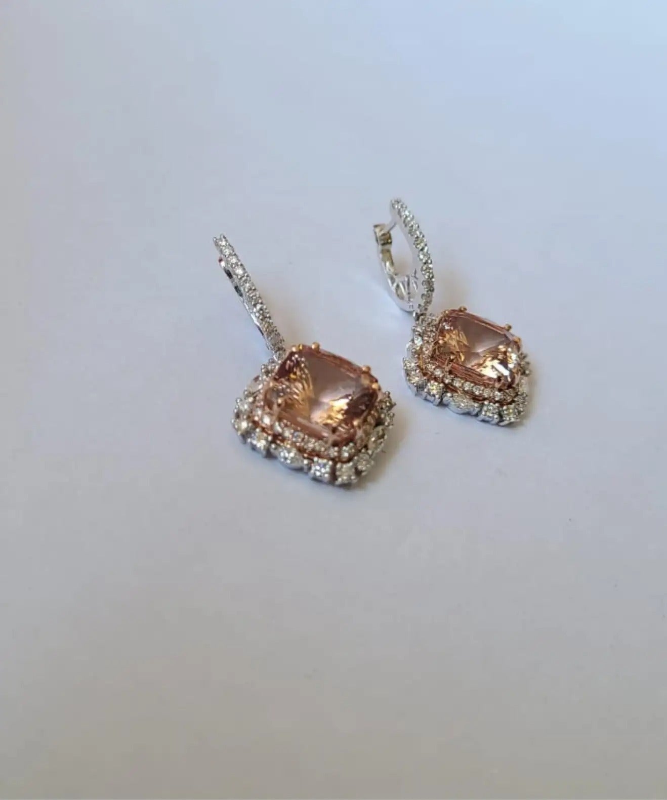 Natural Cushion Morganites & Diamonds Dangle Earrings