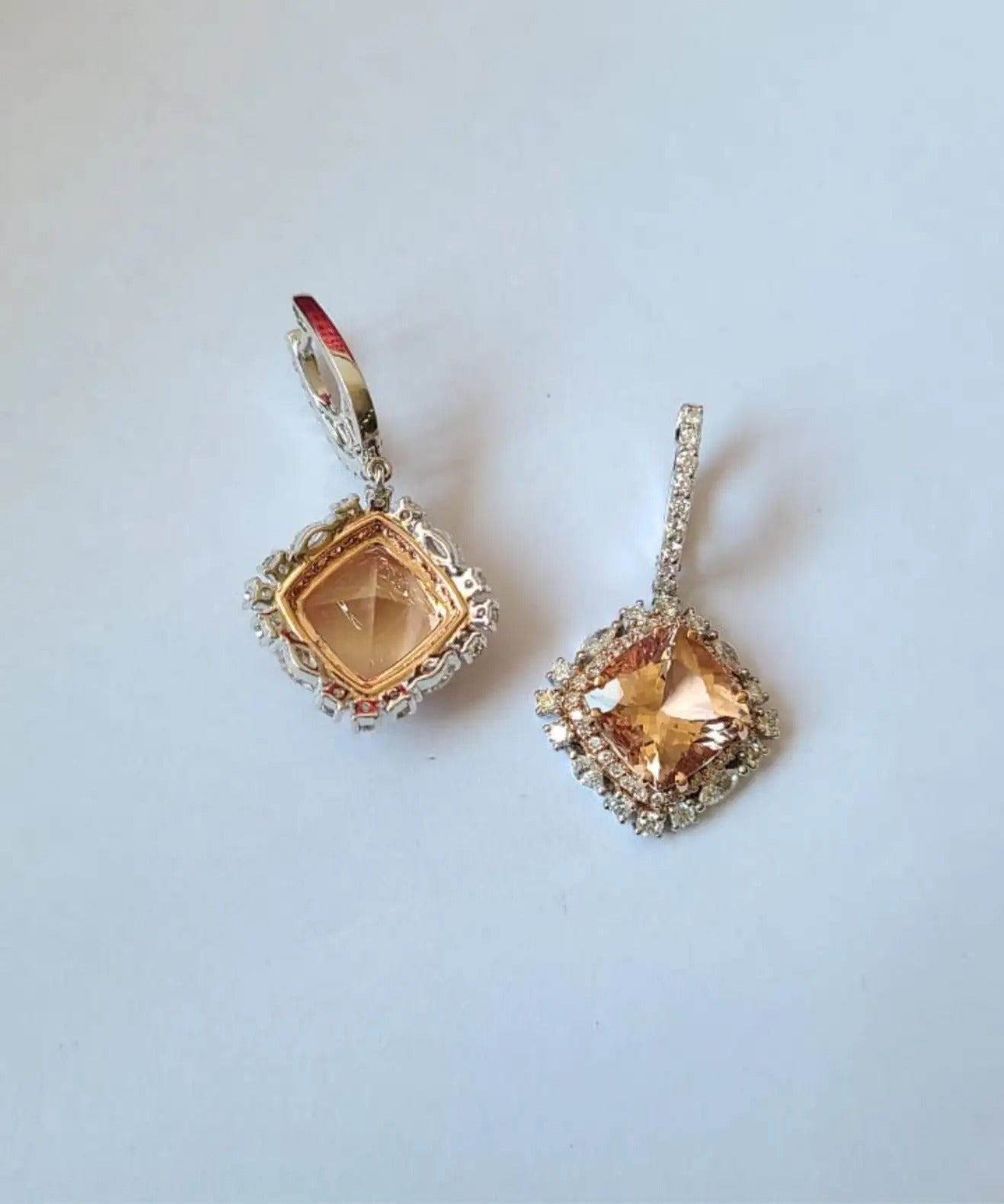 Natural Cushion Morganites & Diamonds Dangle Earrings