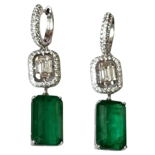 Natural Zambian Emerald Set in 18K Rose Gold & Diamonds Dangle Earrings