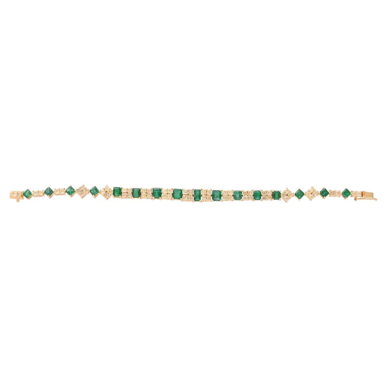 Natural Zambian Emerald in 18K Yellow Gold & Yellow Diamonds Modern Bracelet