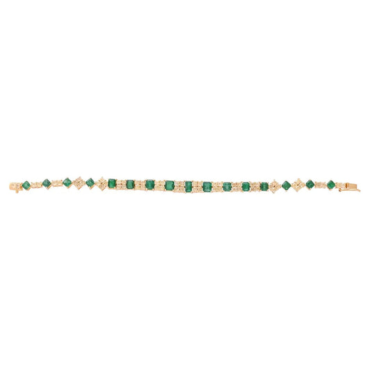 Natural Zambian Emerald in 18K Yellow Gold & Yellow Diamonds Modern Bracelet